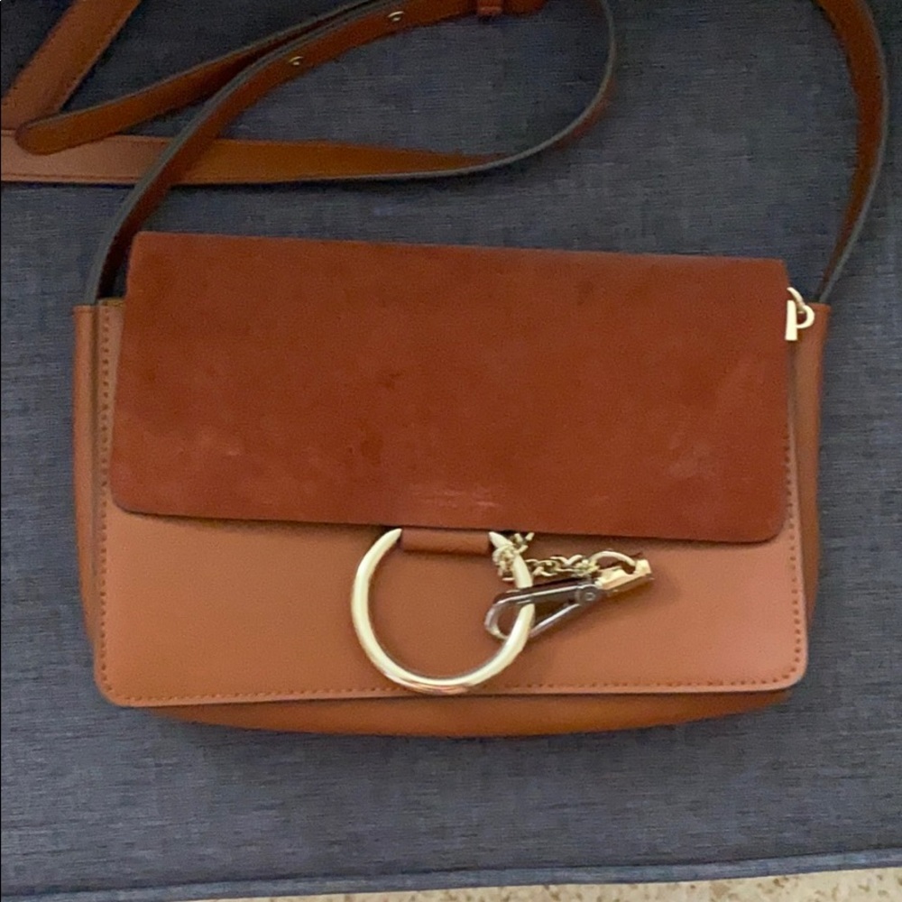 Brown suede and leather cross body